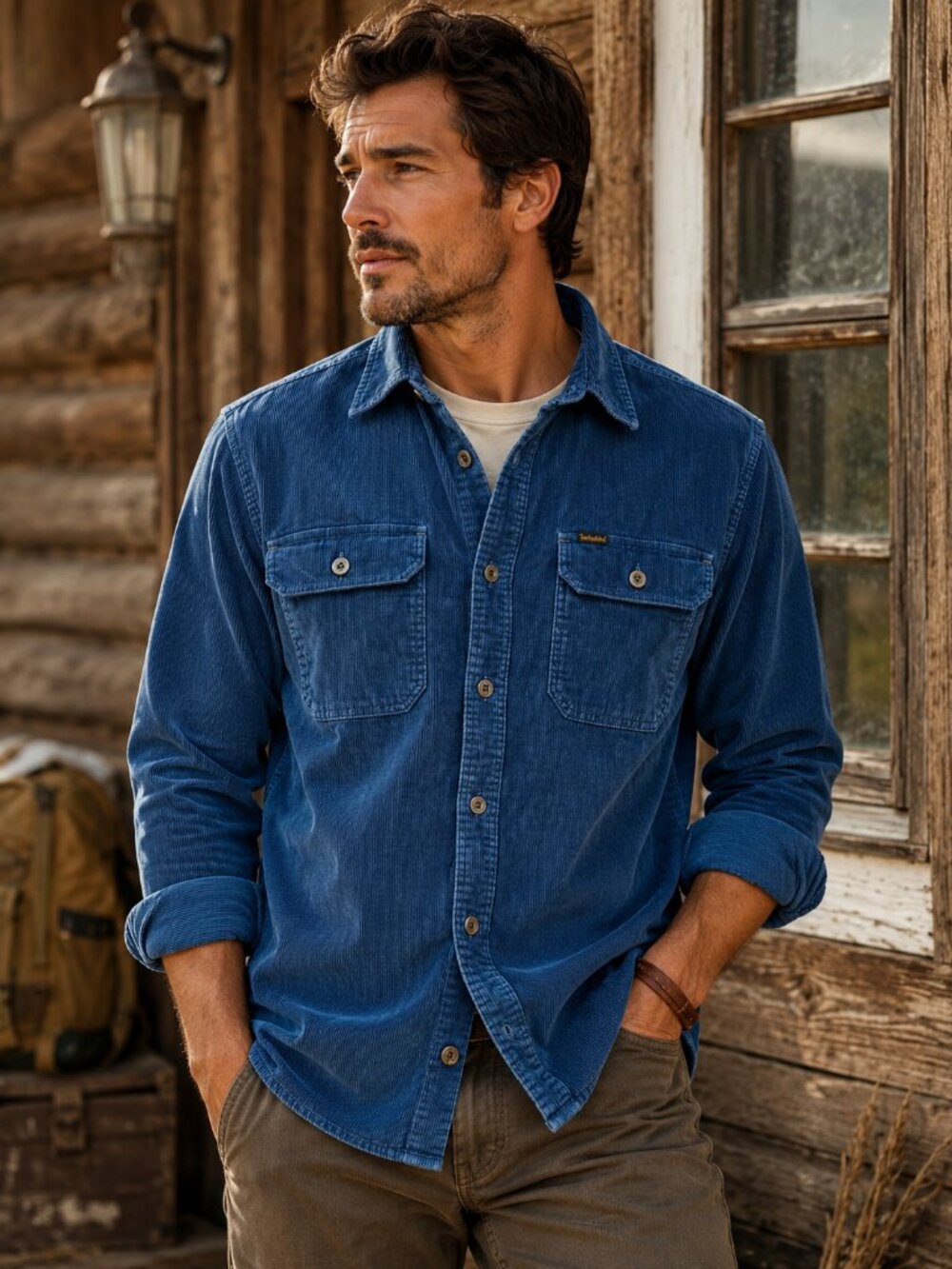 Timberland Weathergear Rugged Fit Corduroy Shirt Mens Small Blue Workwear Button